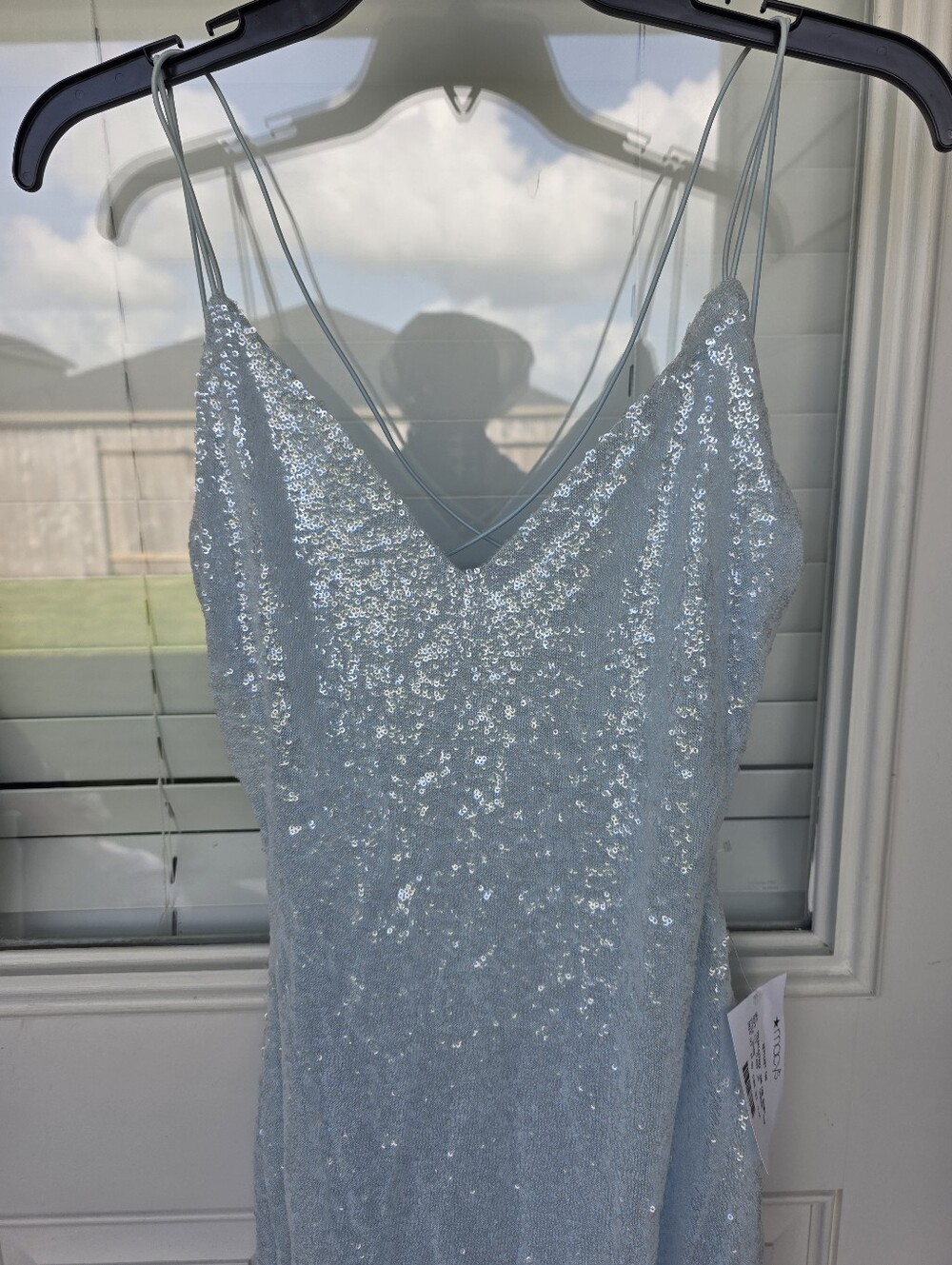 B Darlin Light Blue Sequin Mini Dress Spaghetti Strap V-Neck Party Size M NWT - Picture 4 of 9
